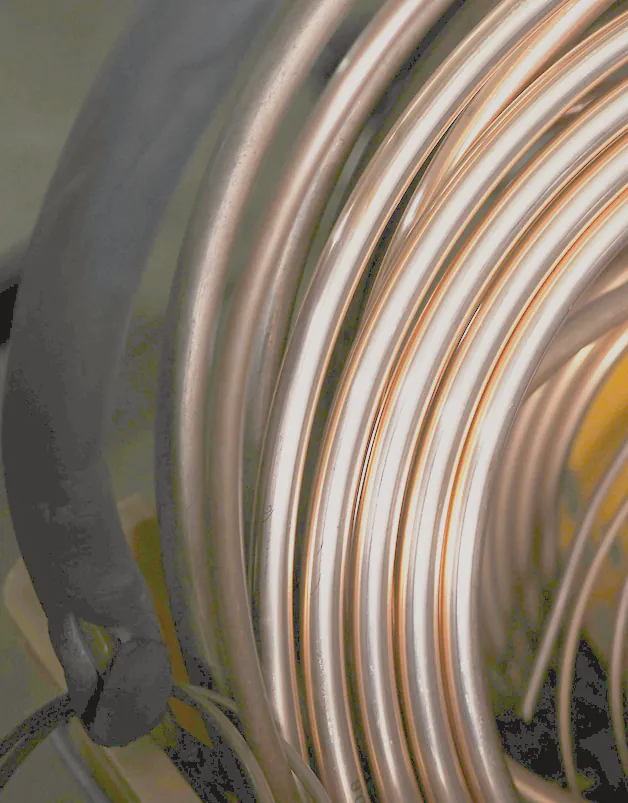 A coil of soft copper for hot water lines