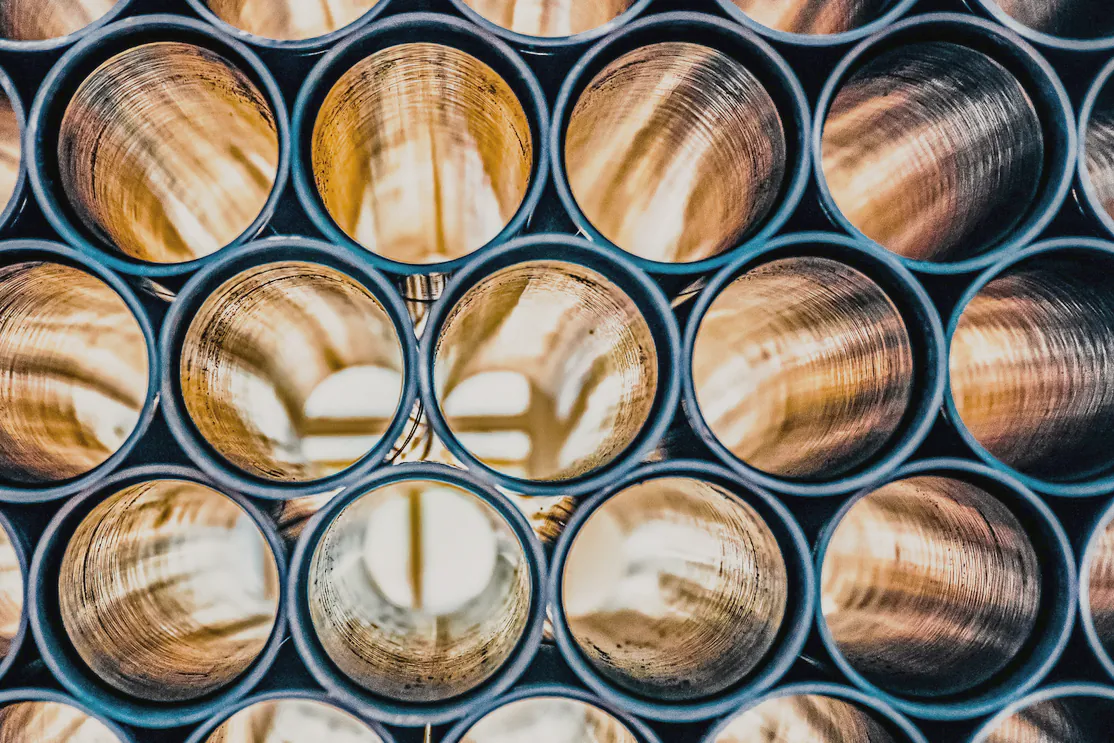 Copper pipe stock, end on